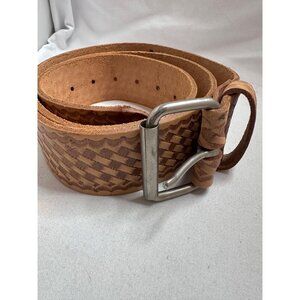 Husky Top Grain Leather Wide Belt Tooled Embossed Brown Workwear Western USA